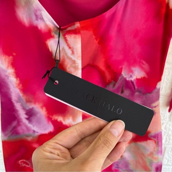 NEW Black Halo Udele Sheath Dress Printed Mesh Stretch Pink Medium NWT - Picture 6 of 9